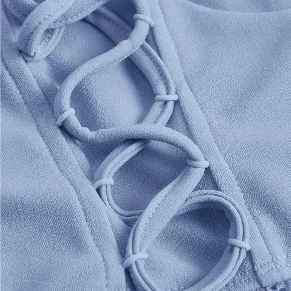 Elegant Blue Lace-Up Corset Top - Picture 3 of 4